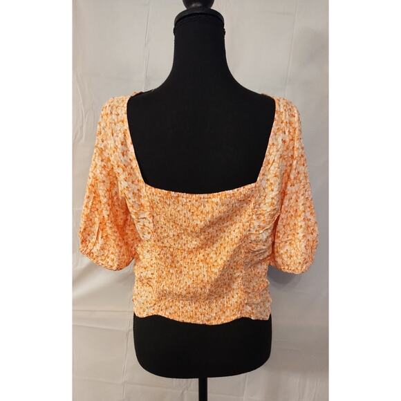 NWT H&M Women's Blouse Short Sleeve Orange Florals US Size L - Picture 2 of 10